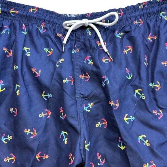New Men's Spicy Tuna Navy Blue Colorful Anchors Design Swim Shorts Trunks Size L - Picture 3 of 12